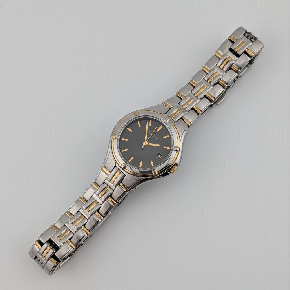 Seiko 7N82-0EN0 Two Tone Charcoal Sunburst Dial Date Watch 26mm - Picture 9 of 10